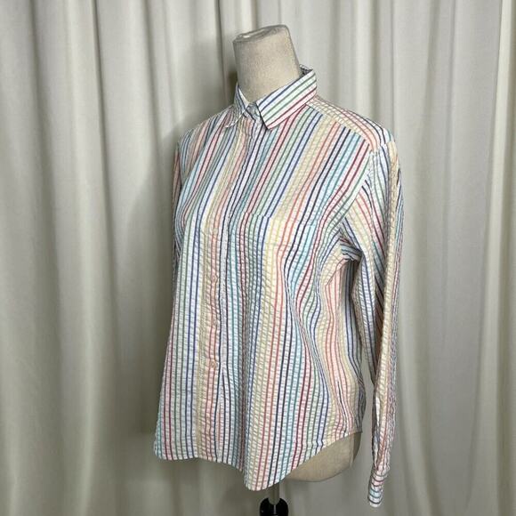 Talbots Rainbow Striped Shirt Textured Button Up Multicolor Collared Women's SP - Picture 5 of 11